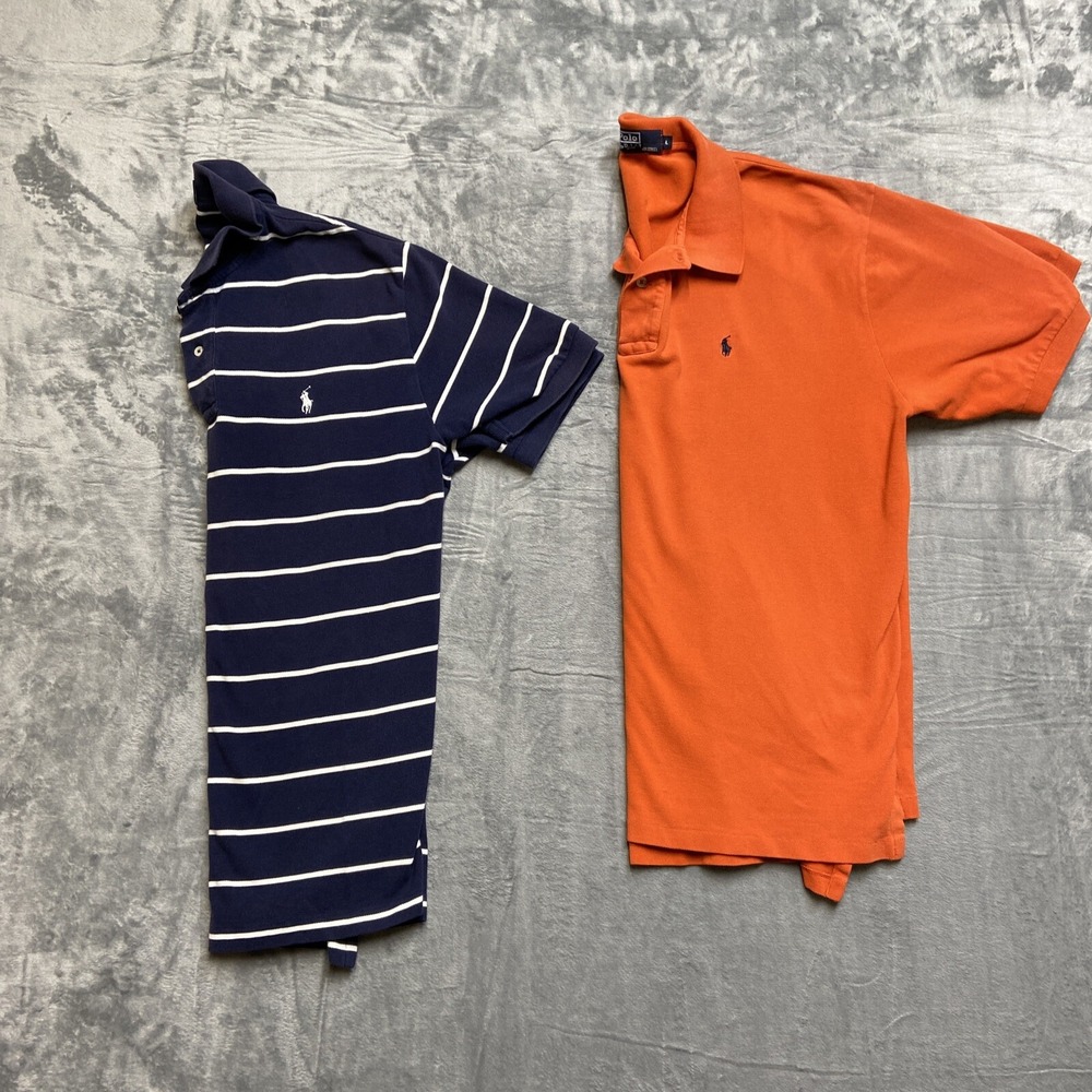 Polo Ralph Lauren Polo Shirts Mens Large Orange Navy Blue Striped 2 Pack Bundle